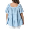 Women's Plus Size Textured Square Neck Short Sleeve Flowy Swing Babydoll Summer Casual Peplum Blouses - Agnes Orinda - 4 of 4