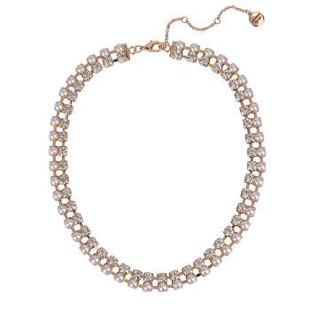 Isaac Mizrahi New York Rhinestone and Pearl Collar Necklace- White