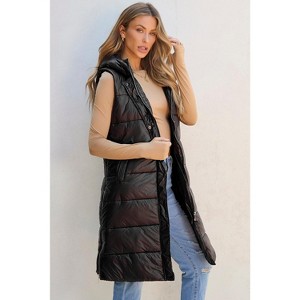 Black Hooded Long Quilted Vest Coat - 1 of 1