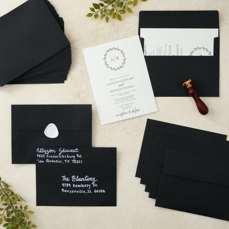 Juvale 50 Pack Black Envelopes - Bulk Black 5x7 Envelopes for Invitations, Wedding, Graduation, Birthday (A7, Square Flap), 2 of 7
