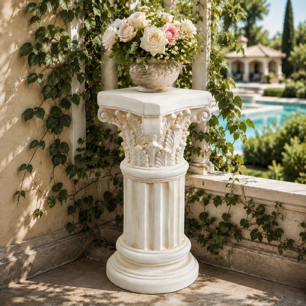 Christopher Knight Home Sela Transitional Patio Lightweight Concrete Column Pedestal Stand