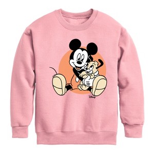 Boys' - Disney - Mickey Mouse Hugs His Puppy Graphic Long Sleeve Fleece Sweatshirt - 1 of 4