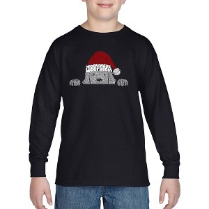 LA Pop Art Christmas Peeking Dog - Boy's Word Art Long Sleeve T-Shirt - 1 of 4