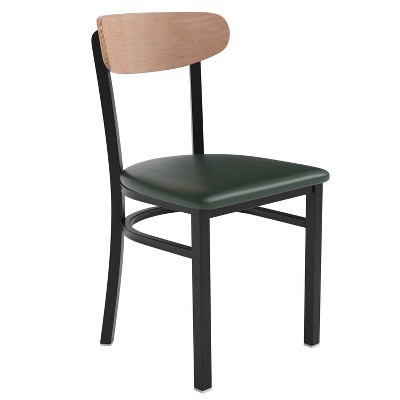 Flash Furniture Commercial Metal Dining Chair with Vinyl Seat and Wood  Boomerang Back-Green/Natural