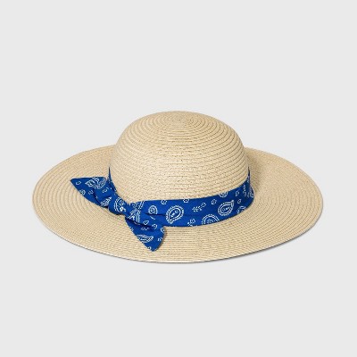  Girls' Printed Band Straw Floppy Hat - Cat & Jack™ Tan 