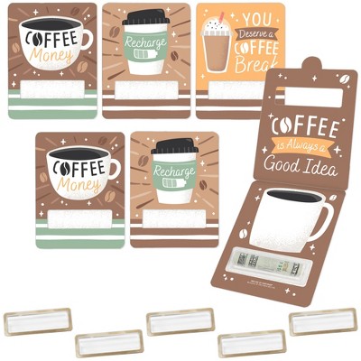 Big Dot of Happiness But First, Coffee - DIY Assorted Cafe Themed Party Cash Holder Gift - Funny Money Cards - Set of 6