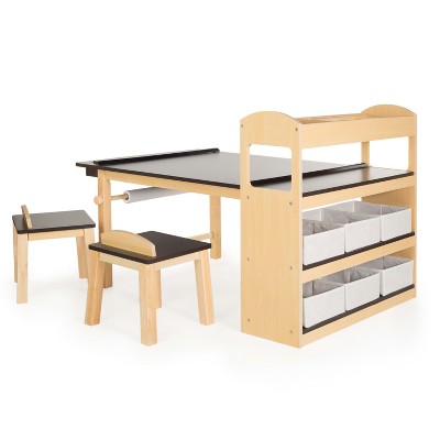 Kids' Wooden Art Center with Storage and Stools