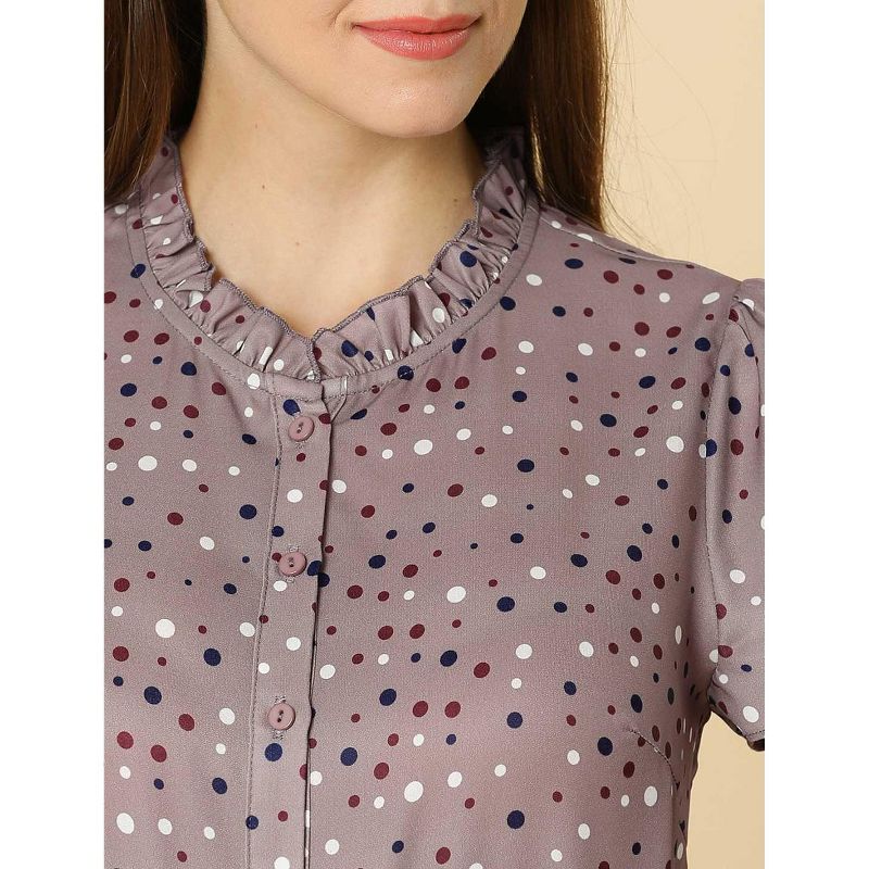 Allegra K Women's Dots Print Ruffle Short Sleeve Button Up Shirts, 3 of 8