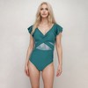 Anna-Kaci Swim Women's Flutter Sleeve One Piece Swimsuit with Crisscross Mesh Panel Detail and Deep V-Neckline - 2 of 4