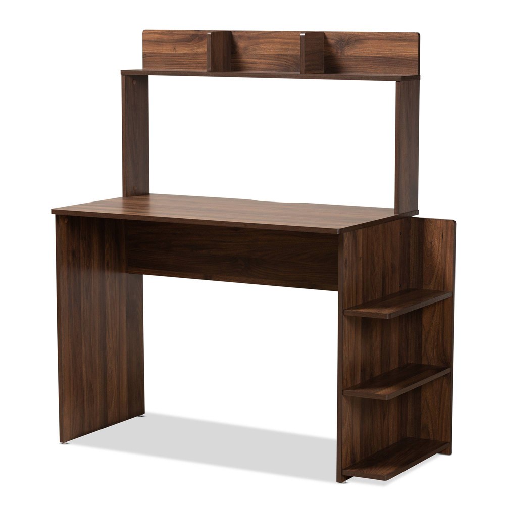 Photos - Office Desk Garnet Wood Desk with Shelves Walnut/Brown - Baxton Studio