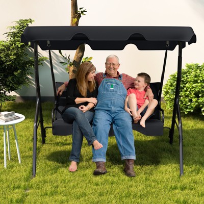 Black Aluminum Frame 3-Seats Outdoor Glider Hammock with Adjustable Canopy