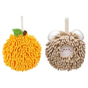 REGALWOVEN 2 Pcs Comfortable Soft Absorbent Chenille Ball Fuzzy Hand Towels - 1 of 4