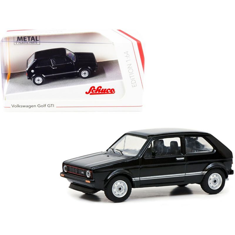 Volkswagen Golf GTI Black with Silver Stripes 1/64 Diecast Model Car by Schuco, 1 of 4