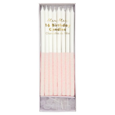 Meri Meri - Pale Pink Glitter Dipped Candles - Cake Candles - 16ct