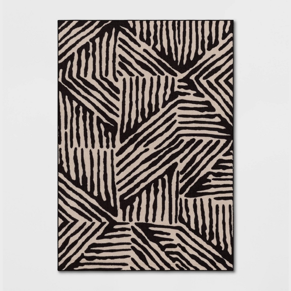 Photos - Doormat 7'x10' Abstract Lines Rug Black/Tan - Threshold™