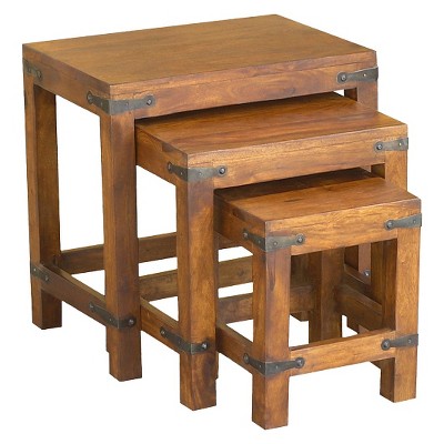 3pc Handcrafted Rustic Nesting Tables Natural - Timbergirl