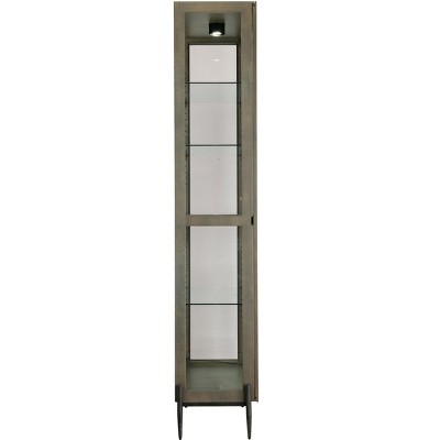 Smoke Grey Lighted Curio Cabinet with Glass Shelves