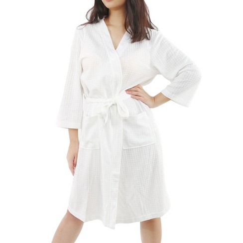 Piccocasa Women's Cotton Lightweight Soft Warm Spa Waffle Short Robe Snow  White M : Target