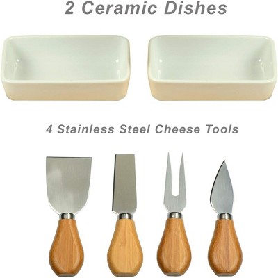 Personalized Bamboo Charcuterie Board Set with Ceramic Bowls and Cheese Tools