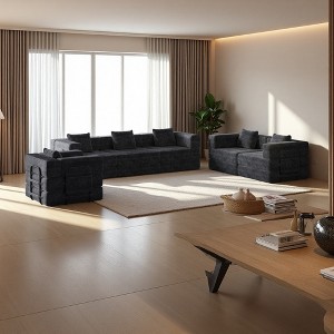 6-Seater Corduroy Fabric Folding Sofa Bed with Side Storage & Cushions - 1 of 4