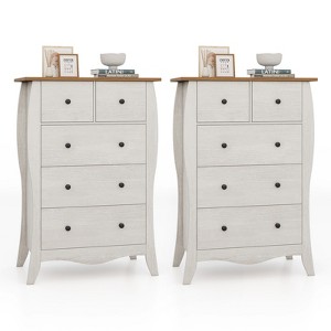 Tangkula 2PCS 38" Farmhouse Chest of Drawers w/ 5 Folding Fabric Drawers & Anti-tipping Kit - 1 of 4