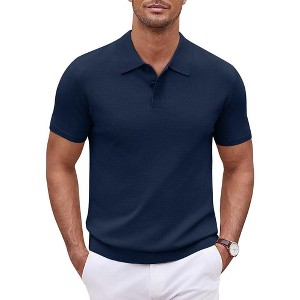 COOFANDY Mens Knit Polo Shirts Casual Short Sleeve Button Down Polo Shirt Classic Golf Shirts - 1 of 4