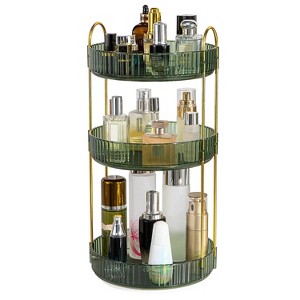 NewHome"3-Tier Rotating Makeup Organizer - 360° Spinning Cosmetic Storage for Perfume, Lipstick & Lotion"Green White - 1 of 4