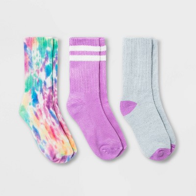 Girls' 3pk Tie-Dye Crew Socks - art class™ S