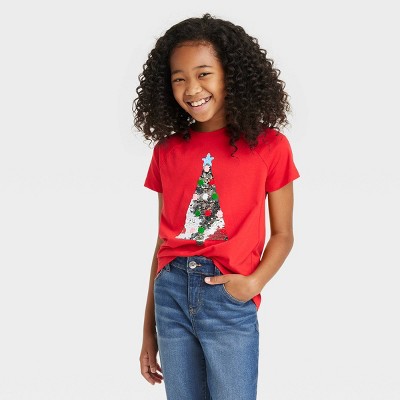 Girls' Short Sleeve Flip Sequin T-Shirt - Cat & Jack™ Red XS