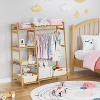 Bamboo children's clothes hanger, equipped with shelves and used for storing children's clothing, can be used as a wardrobe for toddlers and infants - 3 of 4
