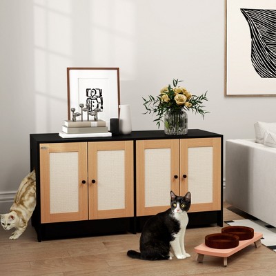 Black and Natural Sisal Cat Litter Box Enclosure with Cabinets
