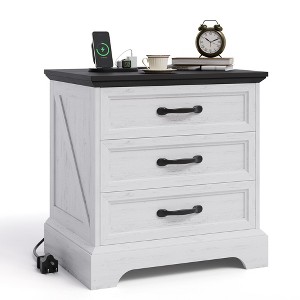 Farmhouse Nightstand with Charging Station, End Table with USB Ports & Outlets, BedSide Table with 3 Drawers for Living Room Bedroom - 1 of 4