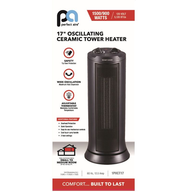 Perfect Aire 128 sq ft Electric Oscillating Tower Space Heater 5120 BTU, 3 of 5