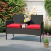 Tangkula Outdoor Rattan Loveseat 2-Seat Patio Conversation Set with Built-in Coffee Table Cushions Wicker Bench Furniture - 4 of 4