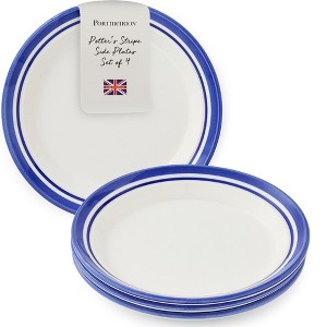Portmeirion Potter's Stripe Dinner Plate, Set of 4, 8" Earthenware Stackable Plates with Blue Striped Rim, Ideal Modern Dinnerware - 1 of 4
