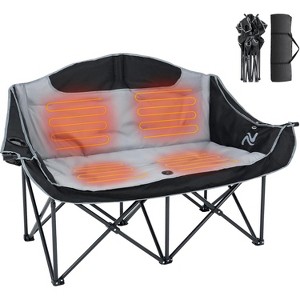DoCred Heated Double Camping Chair, Heated Folding Camping Chairs Loveseat,Heating Oversized 2 Person Camp Chair, 3 Heat Levels - 1 of 4
