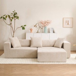 Modular L-Shaped Sofa Couch, Chenille Fabric Cloud Sofa with Soft Cushion for Living Room & Bedroom, Non-Assembly, Beige/Green - ModernLuxe - 1 of 4