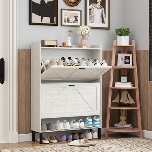 TIRAMISUBEST Rustic Shoe Cabinet with Metal Handles - 1 of 4