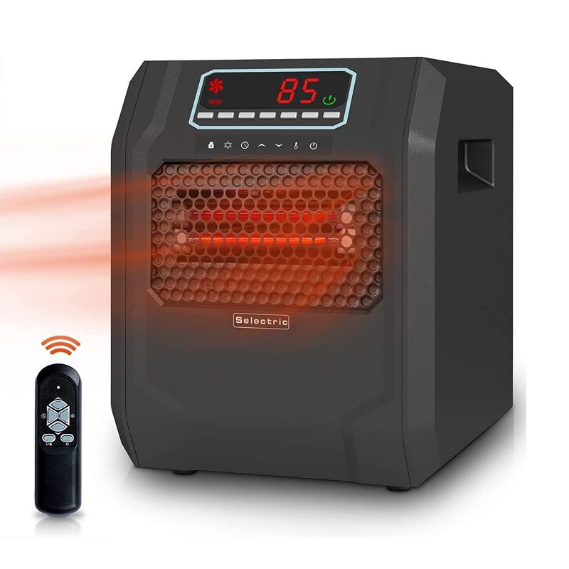 VOLTORB Freestanding Portable Electric Corded Space Heater with 6 Infrared Quartz Heat Element, LED Display, Remote Control & Fan Only Mode, Black, 1 of 8
