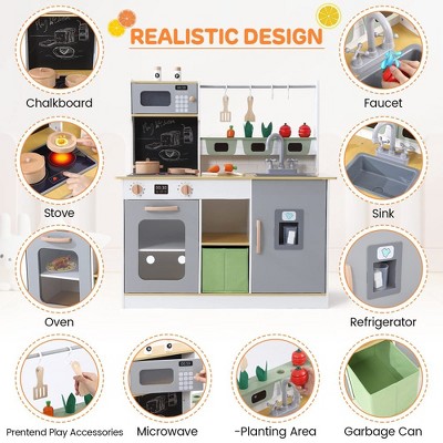 Multicolor Wooden Play Kitchen Set with Accessories and Chalkboard