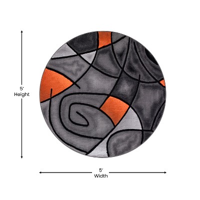 Orbit Orange 5' Round Abstract Olefin Rug with Jute Backing