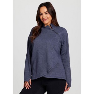 RBX Active Women's Wrap Front Pullover Zip Mock Neck Fleece Sweatshirt with Pockets and Thumbholes - 1 of 4
