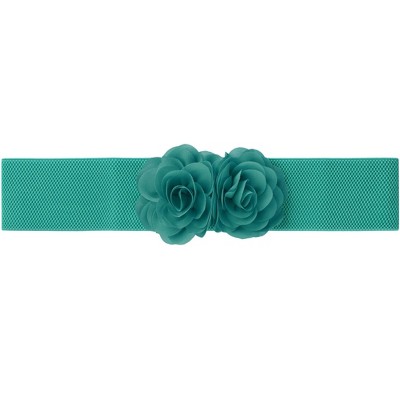 Elerevyo Women's Big Double-Flower Stretchy Elastic Wide Chunky Dress Waistband Belts
