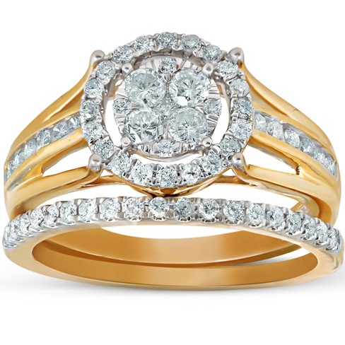 Pompeii3 1 Ct Halo Diamond Engagement Wedding Ring Set Multi Row ...