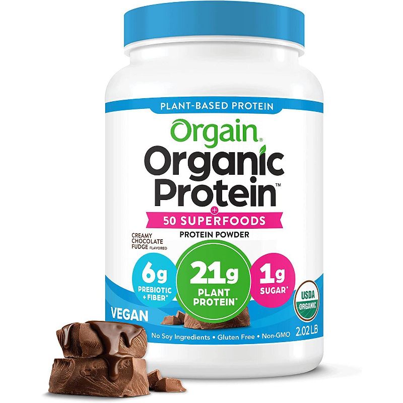 Orgain Organic Protein + Superfoods Vegan Plant Based Powder - Creamy Chocolate Fudge - 32.3oz, 1 of 7