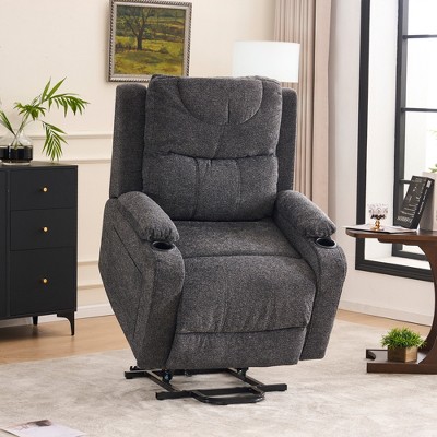Power Lift Recliner Chair, Upholstered Accent Chair with 8-Point Vibrating Massage & Heating, Cup Holders, Side Pockets -ModernLu