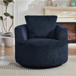 Lyngins Compressible Swivel Accent Chair with Wood Base,Upholstered Swivel Living Room Chair with Armrest,Faux Fur Sofa Chair for Bedroom - 1 of 4