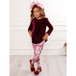 Berry Ruffle Tunic and Floral Legging Set Mia Belle Girls - 1 of 4