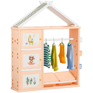 Qaba Kids Toy Storage Organizer with 2 Bins, Coat Hanger, Bookshelf and Toy Collection Shelves - 1 of 4