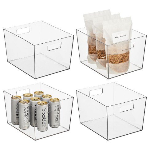 MDesign Plastic Storage Bin Box Container, Lid and Handles - 4 Pack, Clear/ Clear